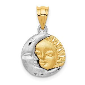 14k Two Tone Gold 13mm Satin Sun and Moon Pendant